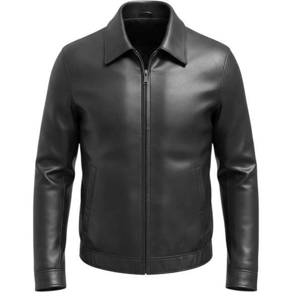 Jhane Barnes Mens Black Japanese Drum Dyed Leather Jacket Quilted Lining Size 44