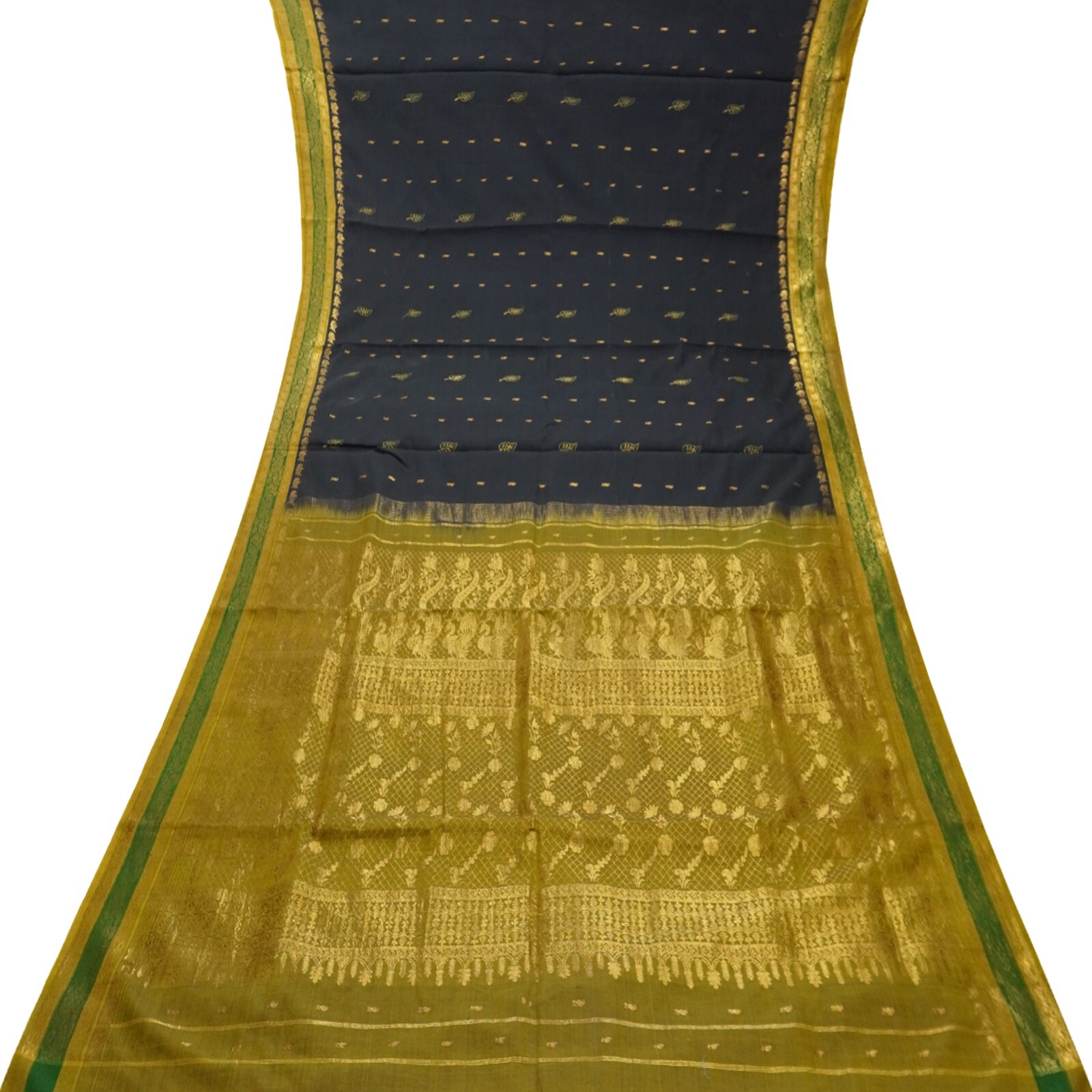 Namaste Vintage Black Sarees Silk Cotton Zari Handwoven Sari 5YD Craft Fabric