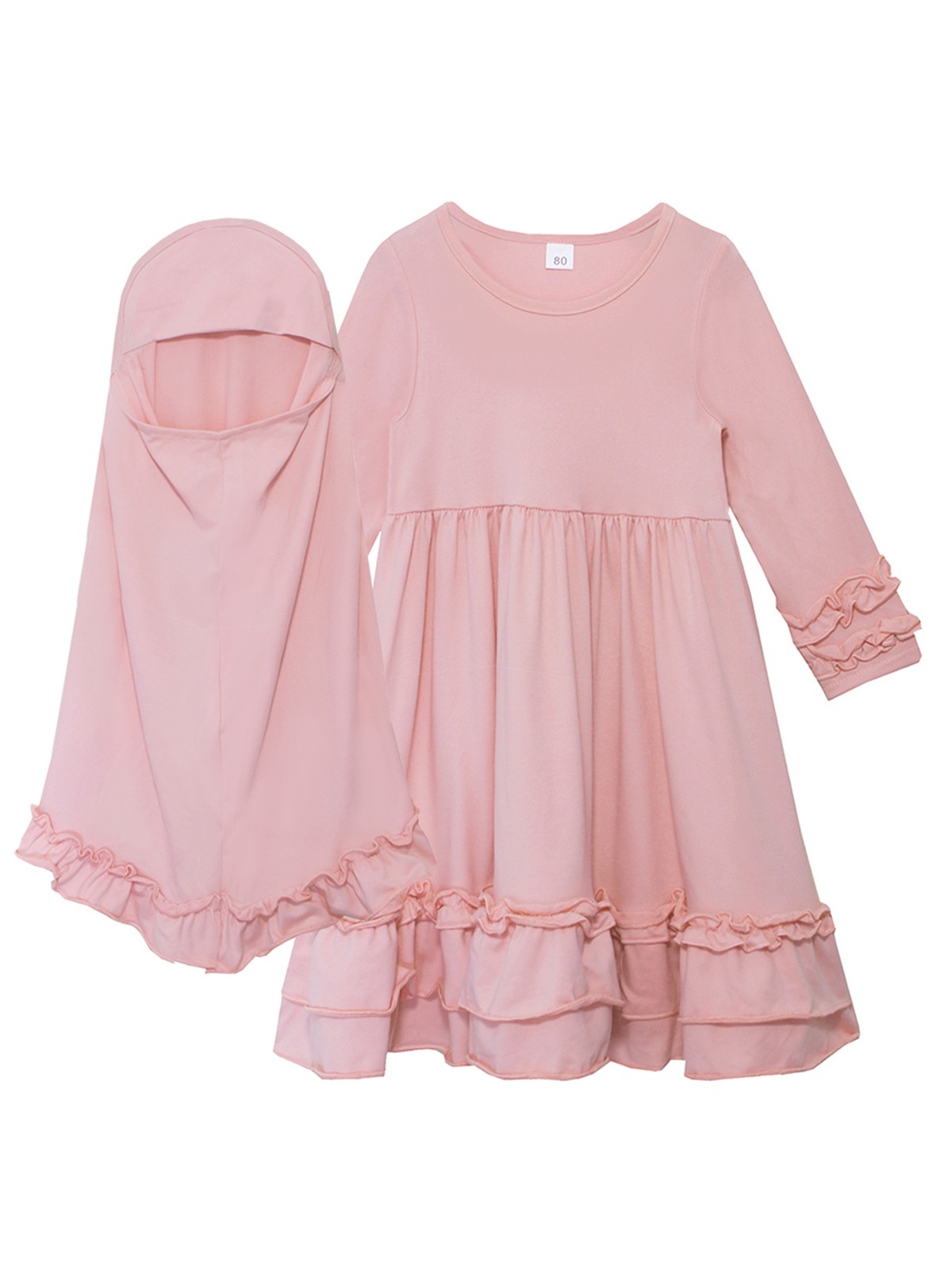 2pcs Kids Girl Abaya Hijab Prayer Burka Kaftan Children Turkey Islamic Long Robe