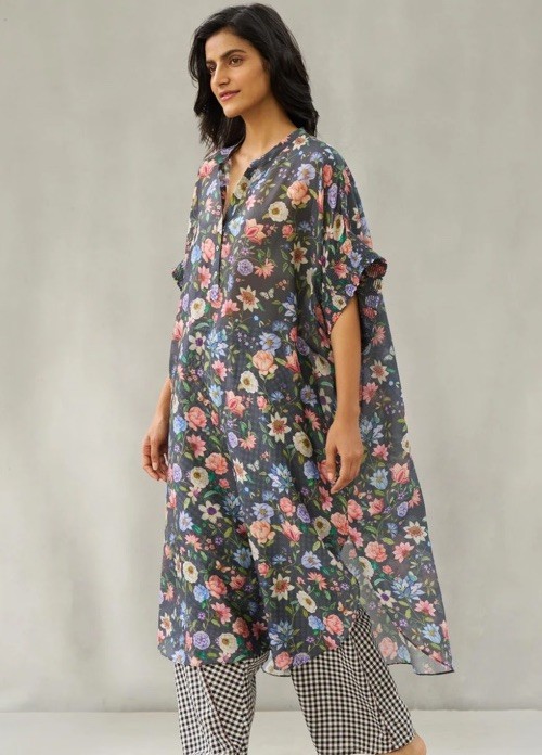 Nicobar Hazaar Bagh Kurta – Black One Size Loose Oversized Airy Boho Hippie