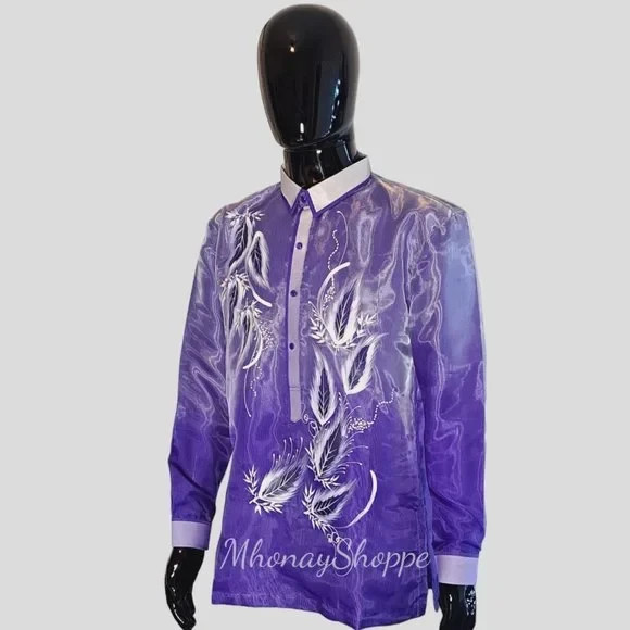 Monochromatic Hand Painted Barong Tagalog Jusi Organza Filipino Formal