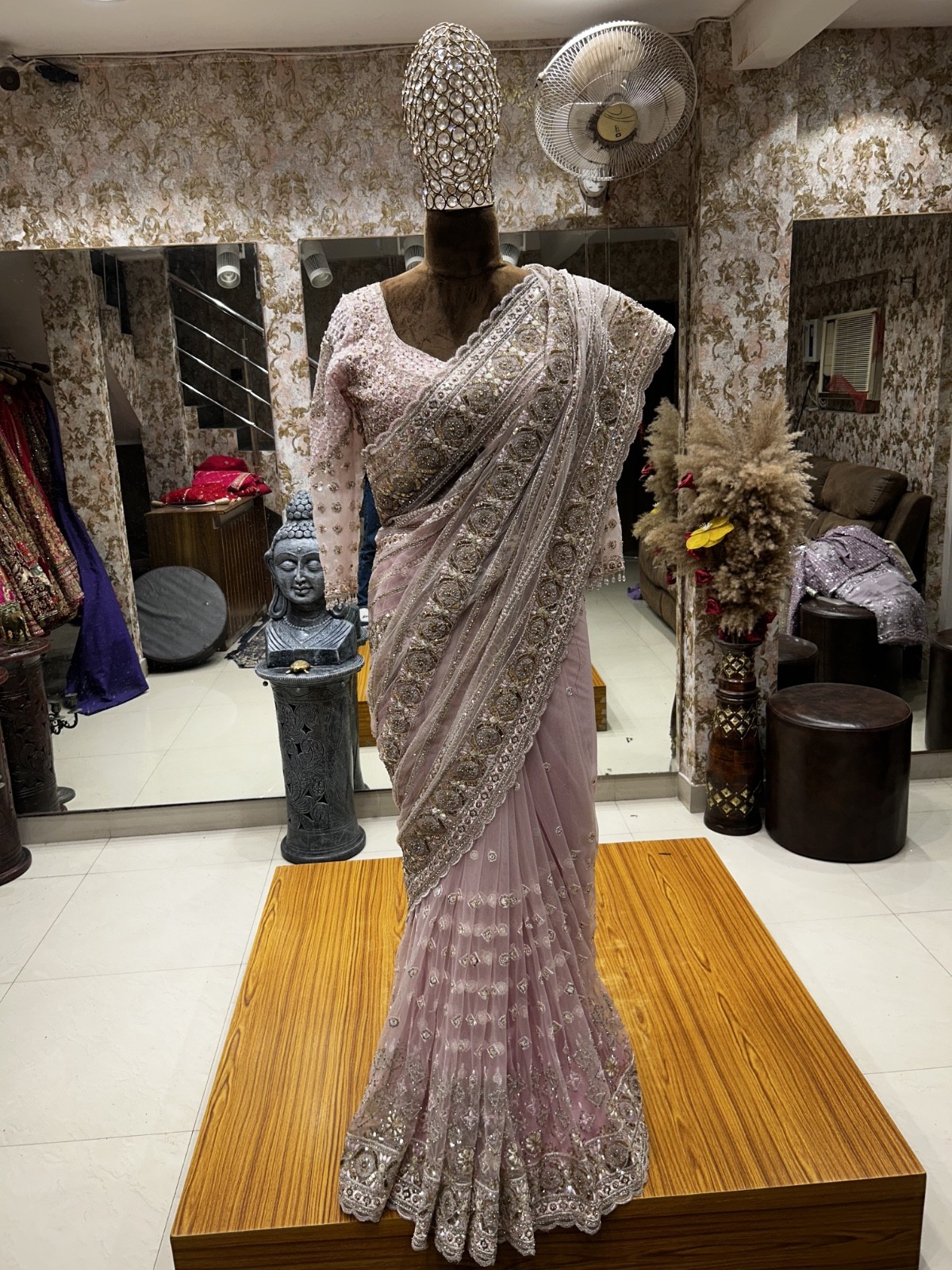 PINK NET SAREE