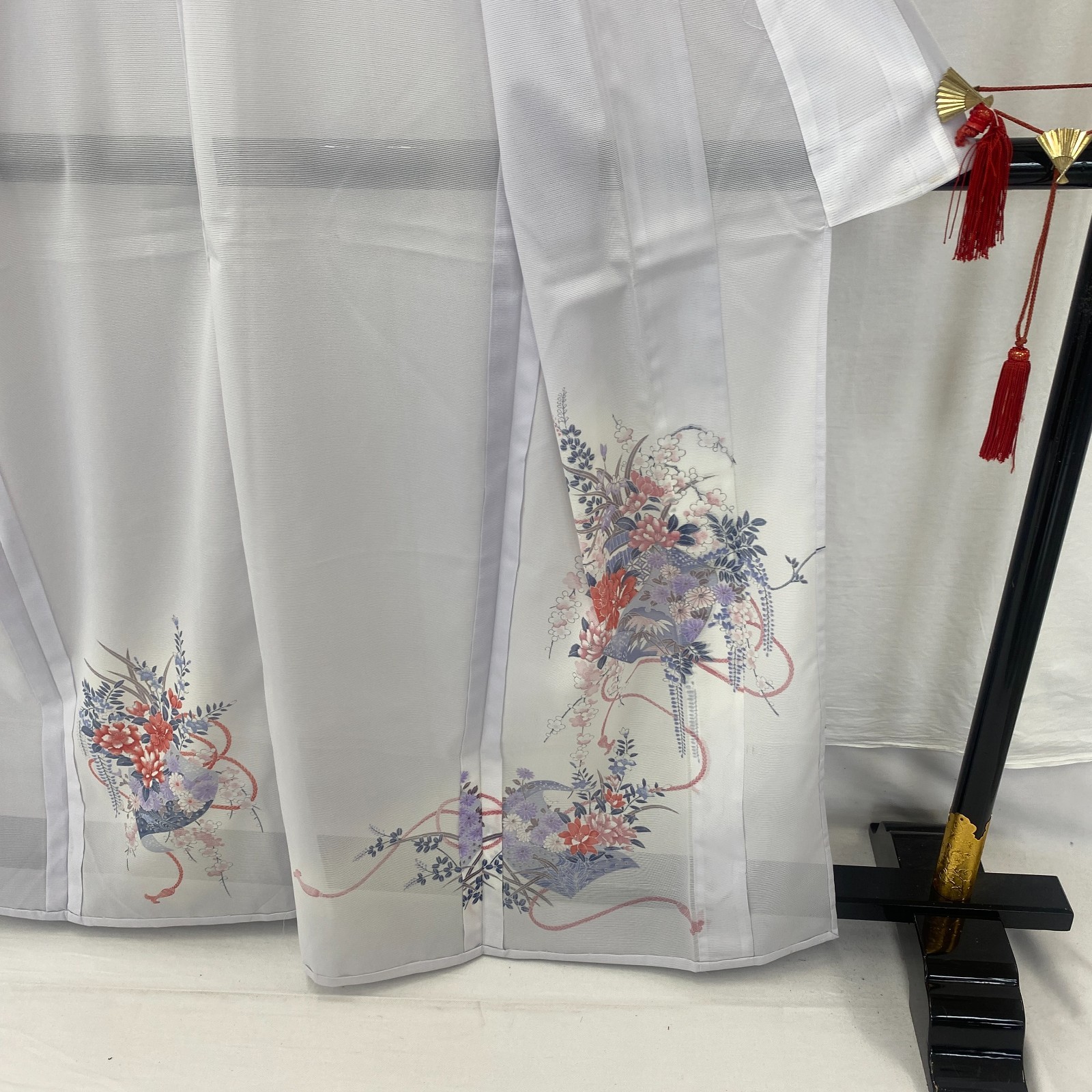 Japanese Vintage Kimono Polyester Blue No Lining Seethrough Length 63 in