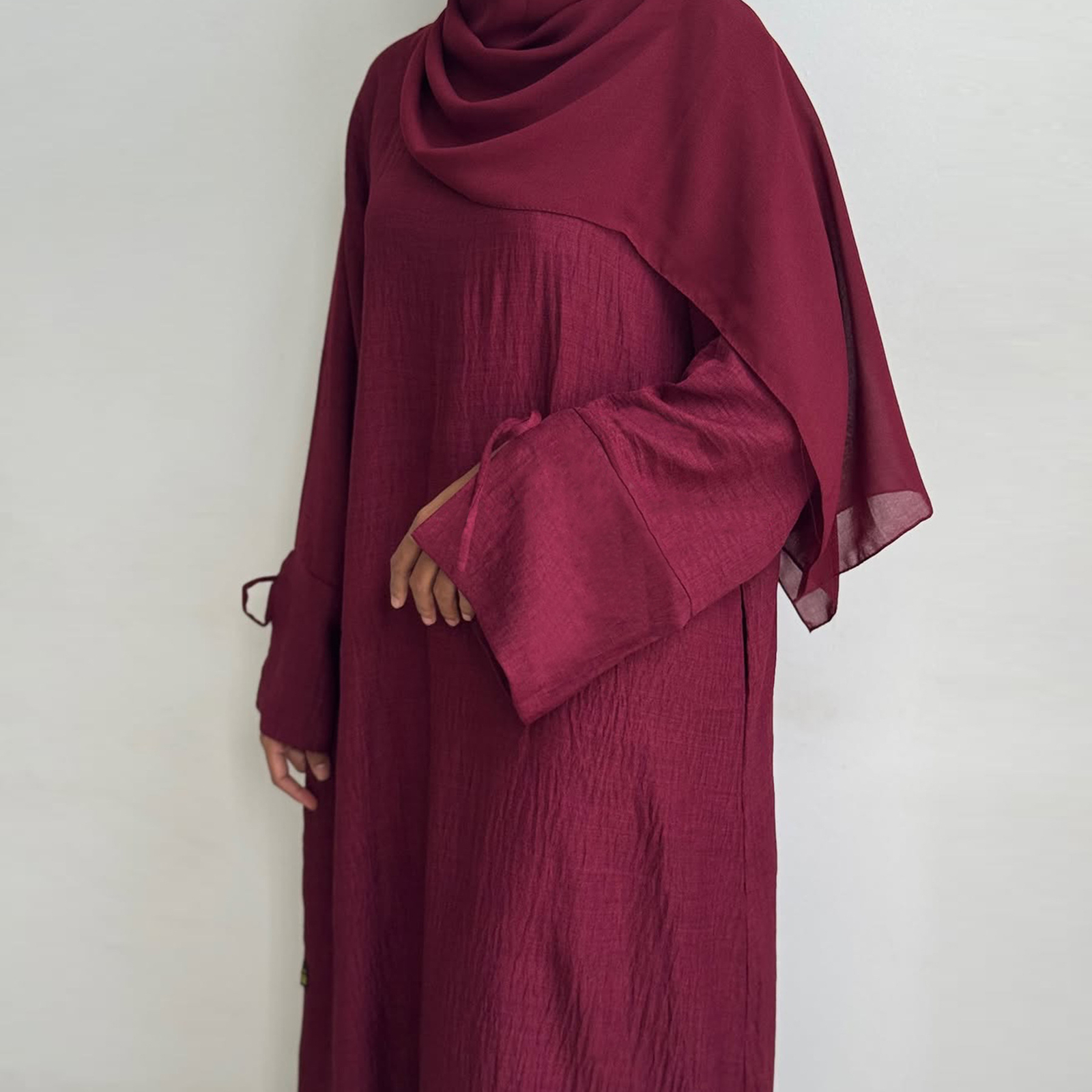 Women Muslim Arab Solid Color Ramadan Dress Loose Slit Long Sleeve Robe