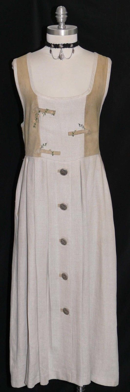 6 S LINEN Jumper Long DRESS Women GERMAN Trachten Garden Party Summer CREAM