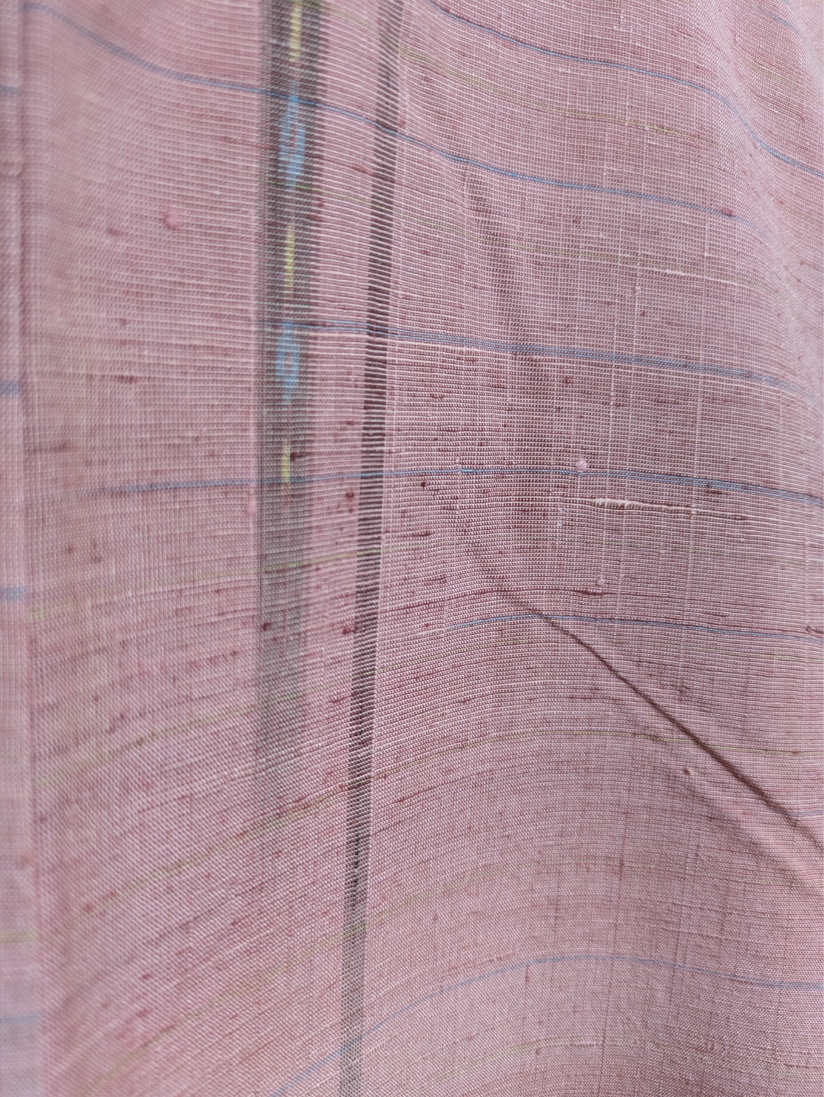 Vintage Japanese Kimono Silk Tsumugi Red Hand-woven Black Stripes Textile Art