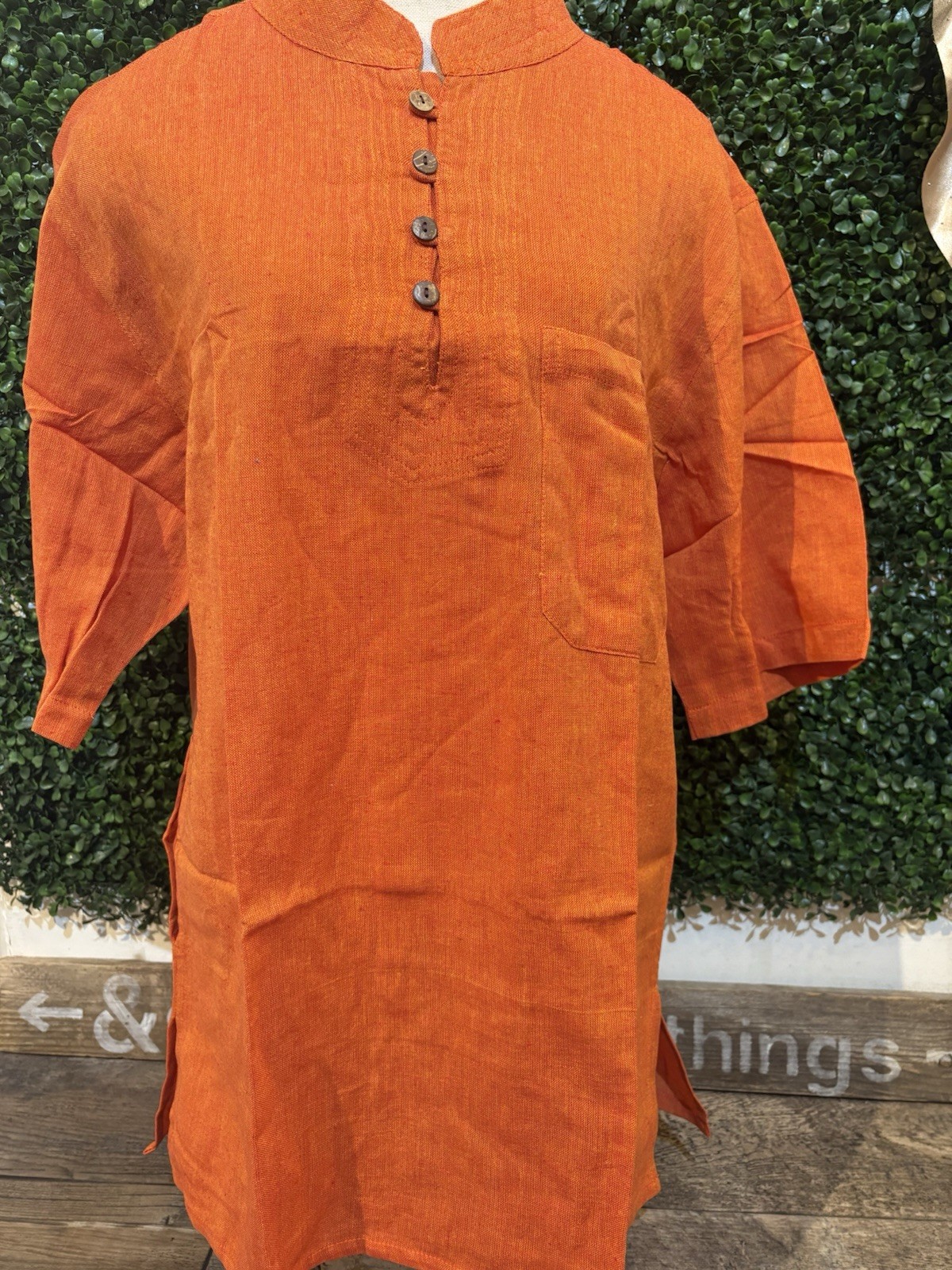 Handwoven Khadi 100% Cotton Kurta Orange Boho Shirt