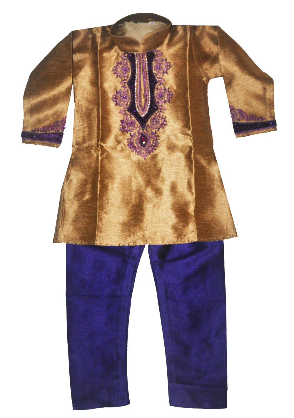 Boys’ Designer Kurta Set Indian Party Suit Clothing Gold and Purple