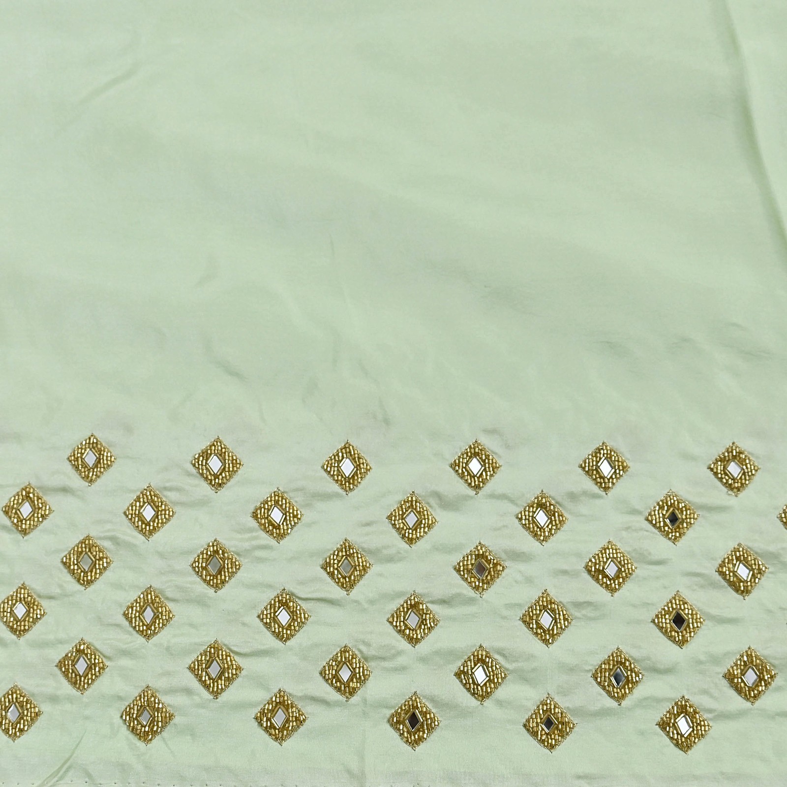 Rare Vintage Green Pure Silk Saree Hand Embroidered Fabric 6 Yard Sari Bollywood
