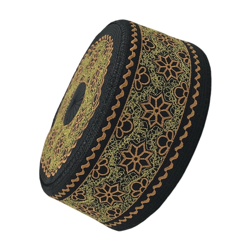 Embroidery Embossed Turban Hat for Men Breathable Islamic Kufi Round Skull Hats
