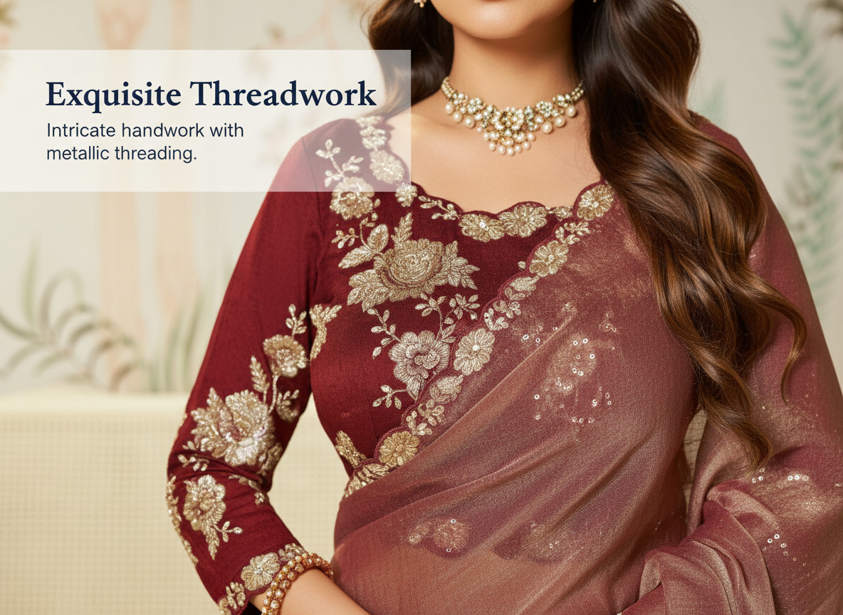 Elegant Moss Satin Silk Organza Saree with Dual Sequence Embroidery