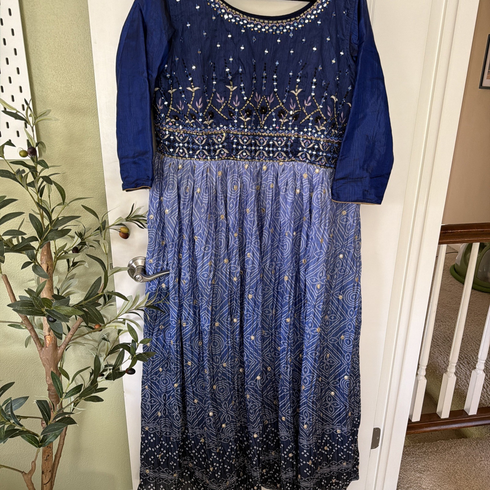Stunning Blue Lightweight Mirror Work Georgette Gown/Anarkali Dress for Women