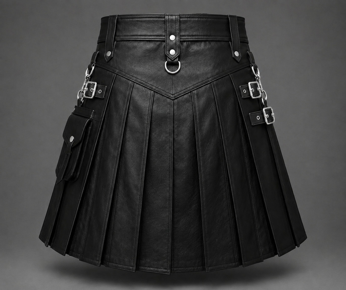Men’s Handmade Genuine Leather Utility Kilt Black Gothic Scottish Biker Punk