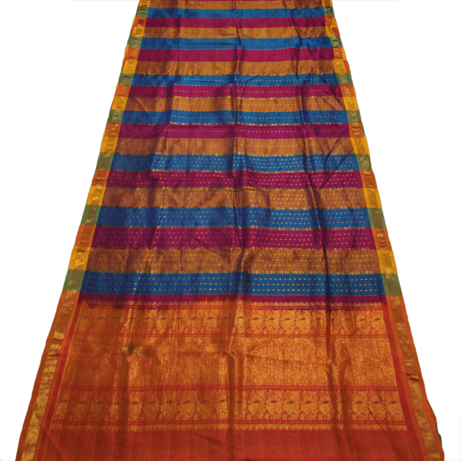 Vintage 100% Pure Satin Silk Sarees Zari Woven Multicolor Sari 5YD Craft Fabric