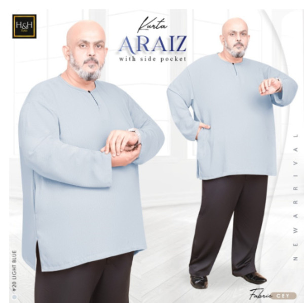 Mens Muslim Long Sleeve Collarless Plain Kurta Shirts Short Kaftan Plus Size