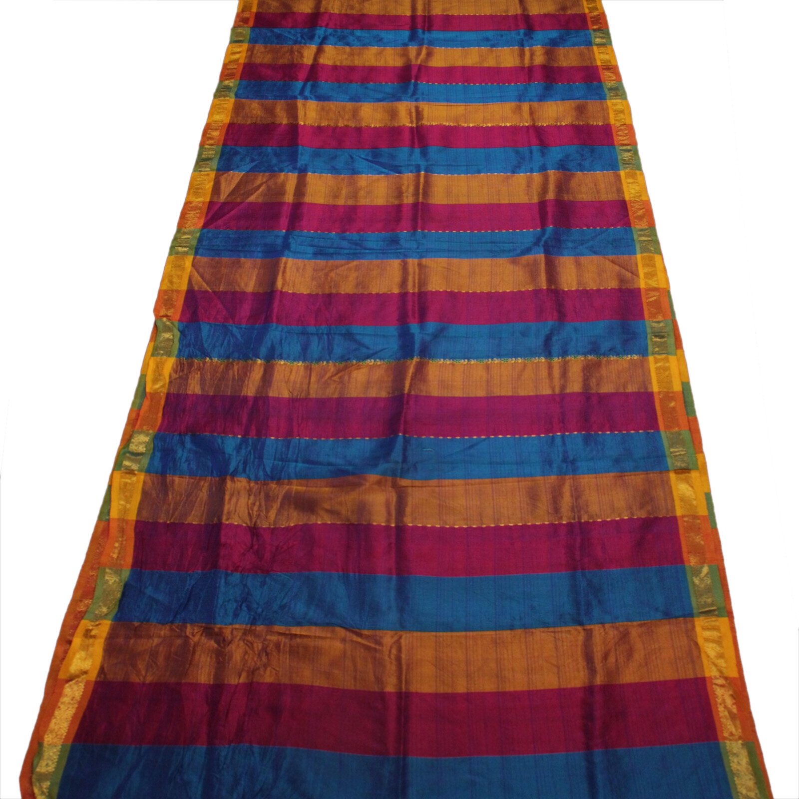 Vintage 100% Pure Satin Silk Sarees Zari Woven Multicolor Sari 5YD Craft Fabric