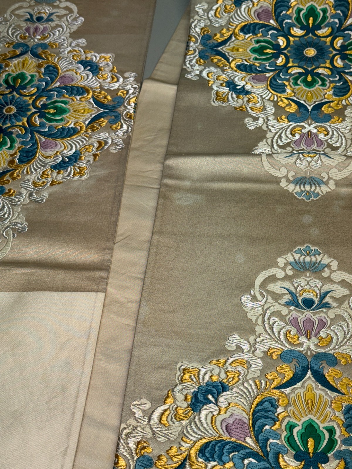 Japanese Vintage Kimono Fukuro Obi silk White Embroidery Expensive Dirt 170x12in