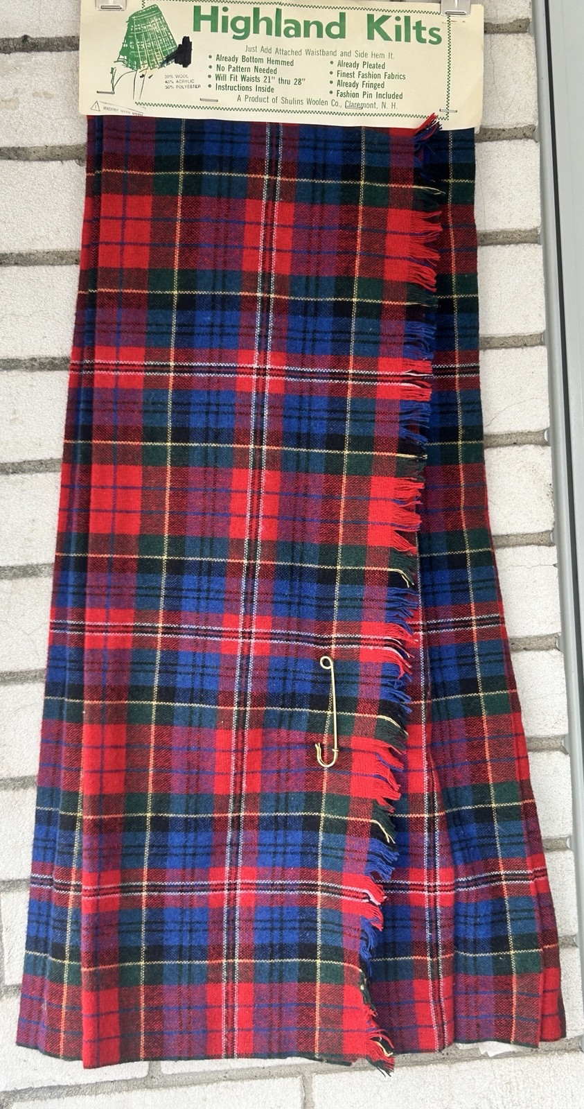 vintage highland kilt shulins woolen co plaid Fringed pleated pin womens New NOS