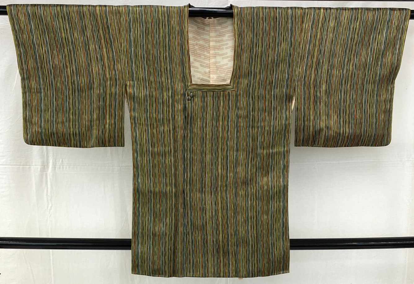 Japanese Vintage Kimono Michiyuki Jacket Silk Green Traditional Authentic 33 in