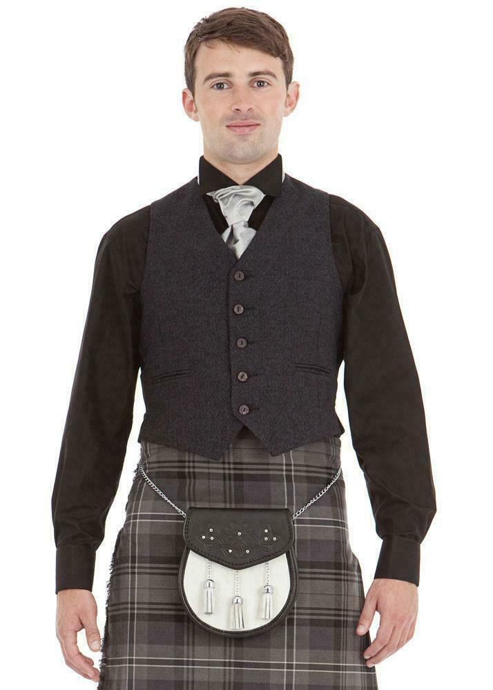 Men Wool Tweed Scottish Kilt Argyle Jacket with Waistcoat – Sizes 36″- 54″