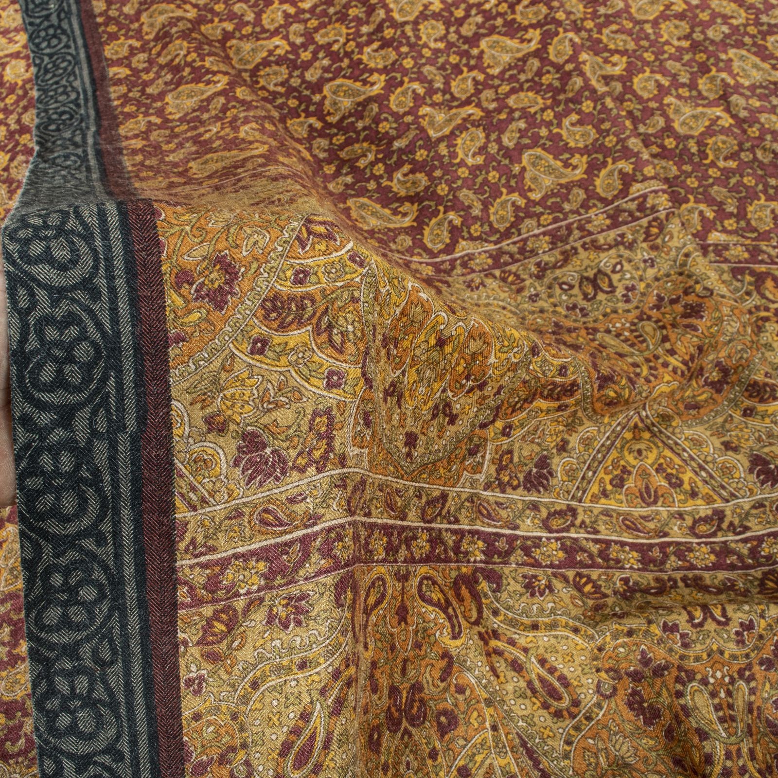 Sanskriti Vintage Red Pure Woolen Saree Paisley Print Sari 5Yd Soft Craft Fabric