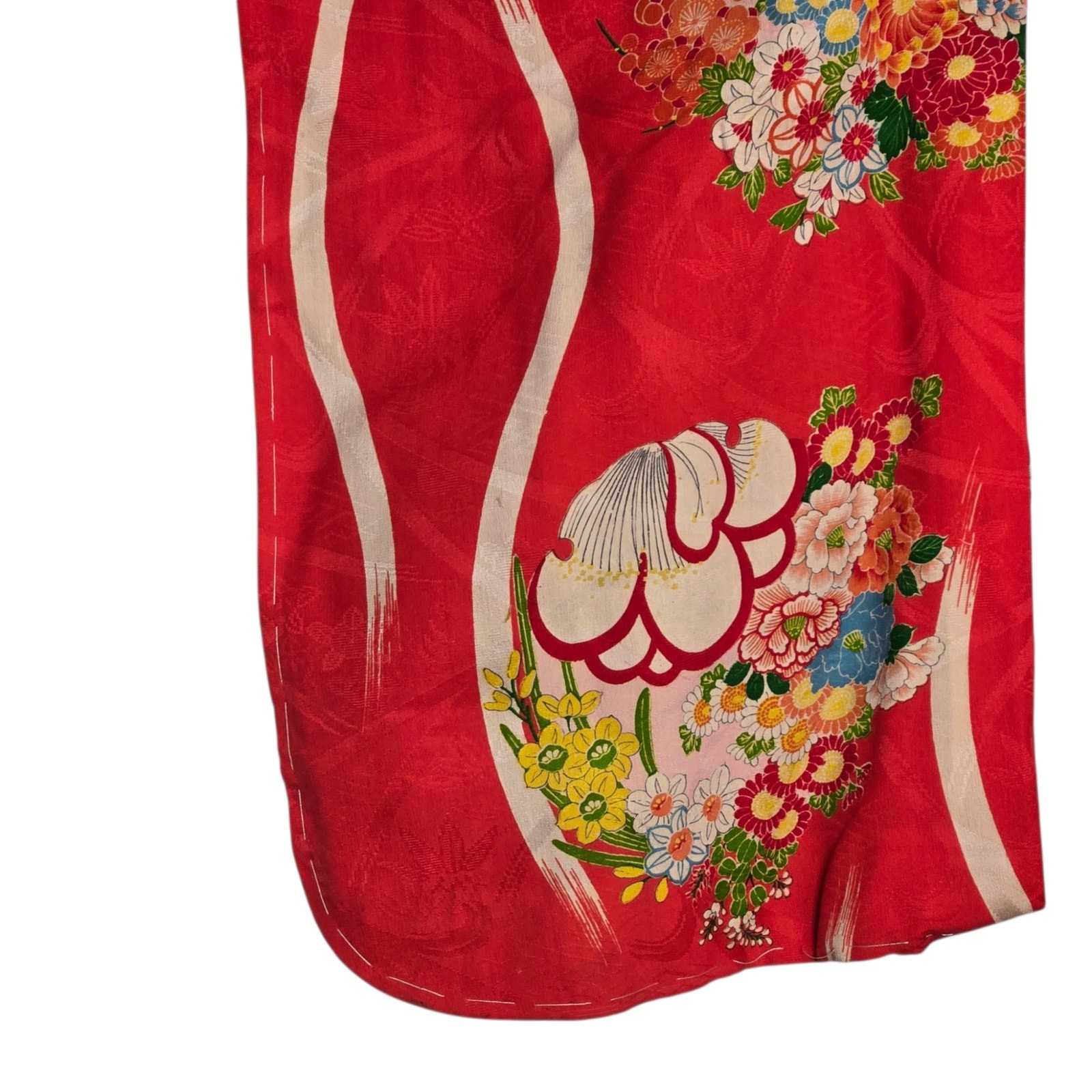 Vintage Kimono Handmade Red Printed Cotton Lined Asian Floral