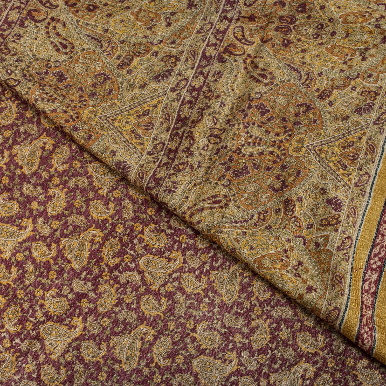 Sanskriti Vintage Red Pure Woolen Saree Paisley Print Sari 5Yd Soft Craft Fabric