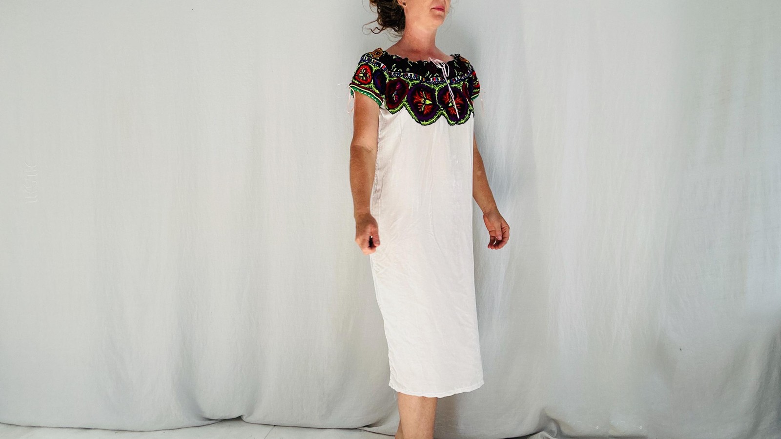Silk Velvet Embroidered Dress. Repurposed Ocosingo Embroidery Mayan Made Mexican
