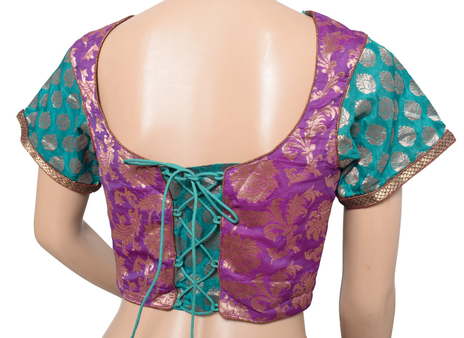 Sushila Vintage Purple Brocade Sari Blouse Art Silk Floral Designer Choli 36″