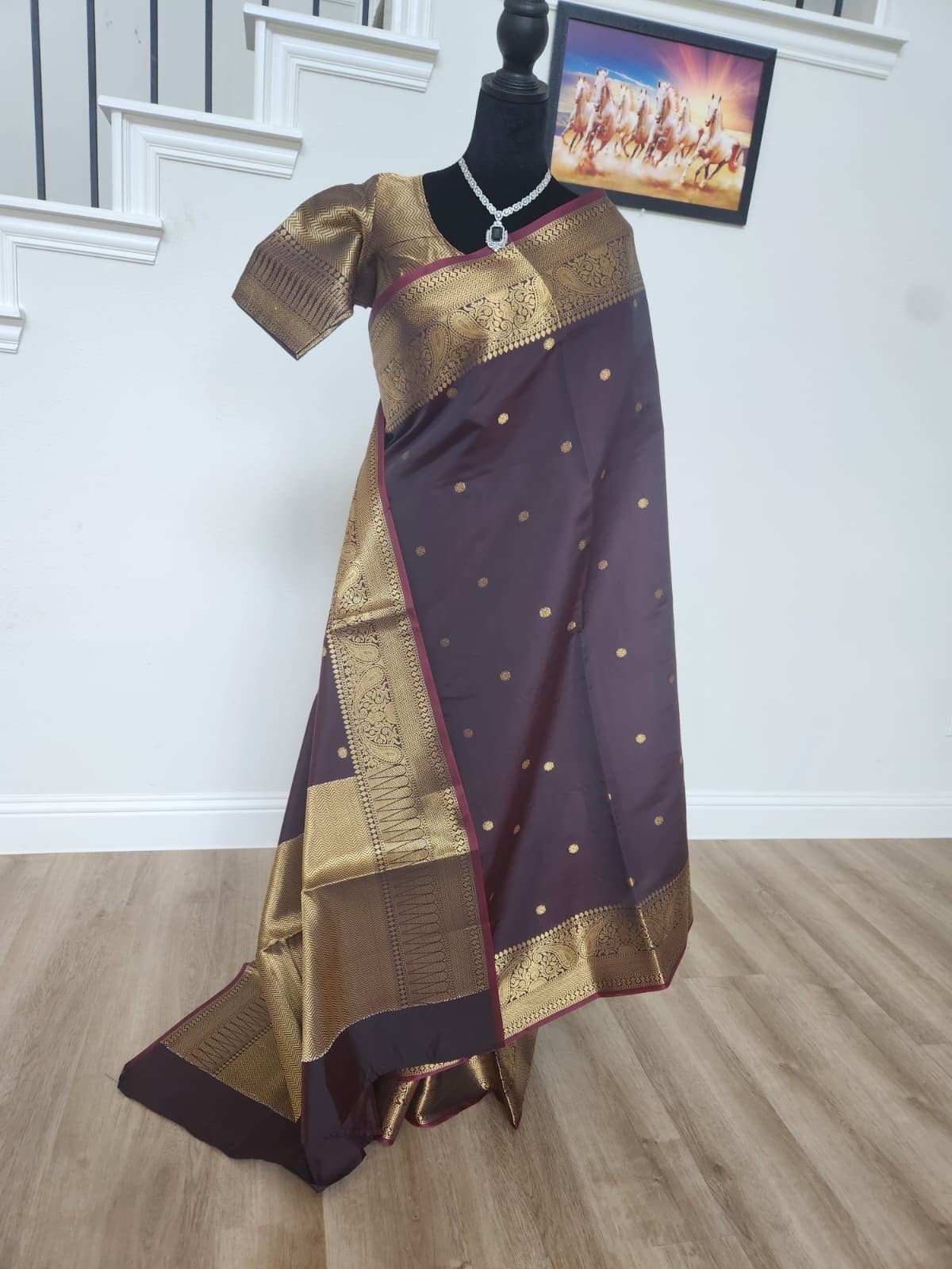 Coffee Brown Warm Silk saree with Stitched Blouse