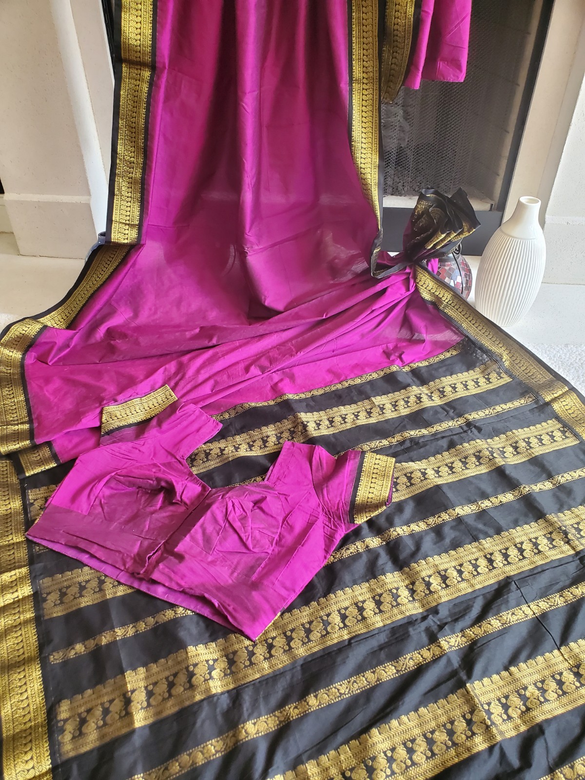 Women Pure Sico Gadwal Saree W Blouse Handloom Festive Ethnic Royal