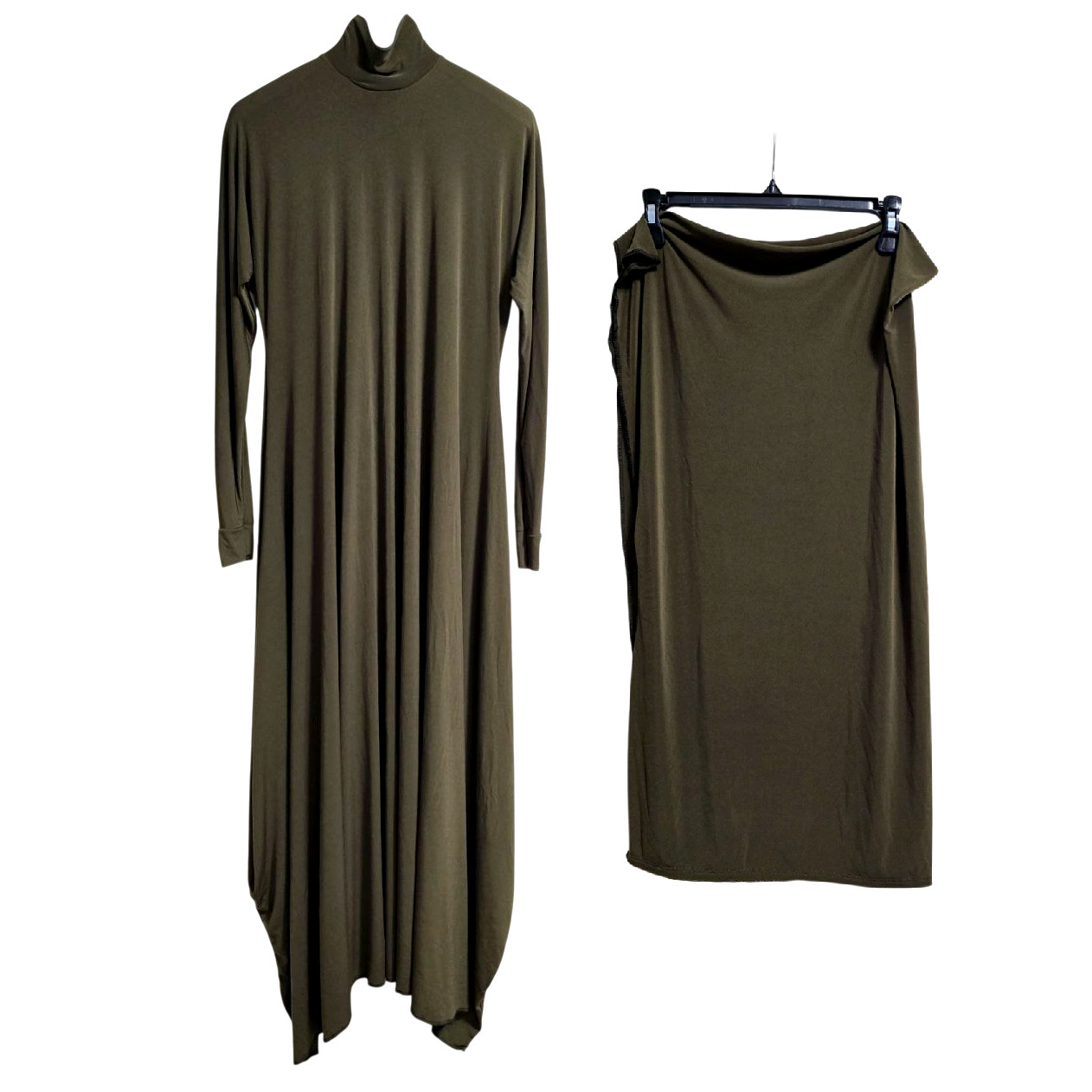 Muslim Set of 2: Olive Green Abaya Dress & Hijab Scarf Islamic