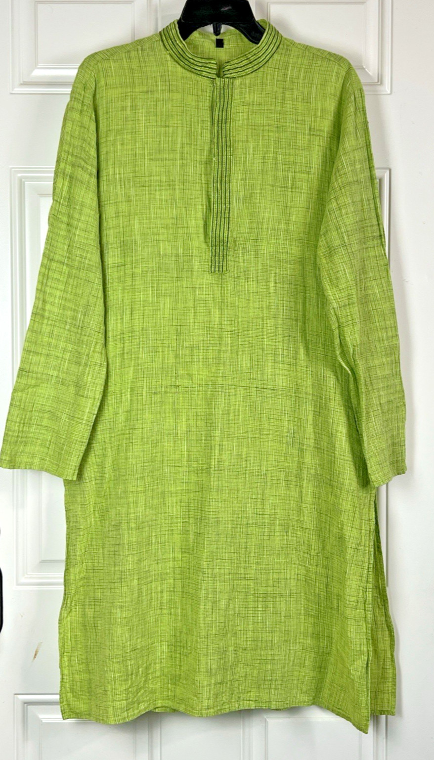 Vibrant Lime Green Kurta Linen Blend Long Sleeves Size 40 side slit