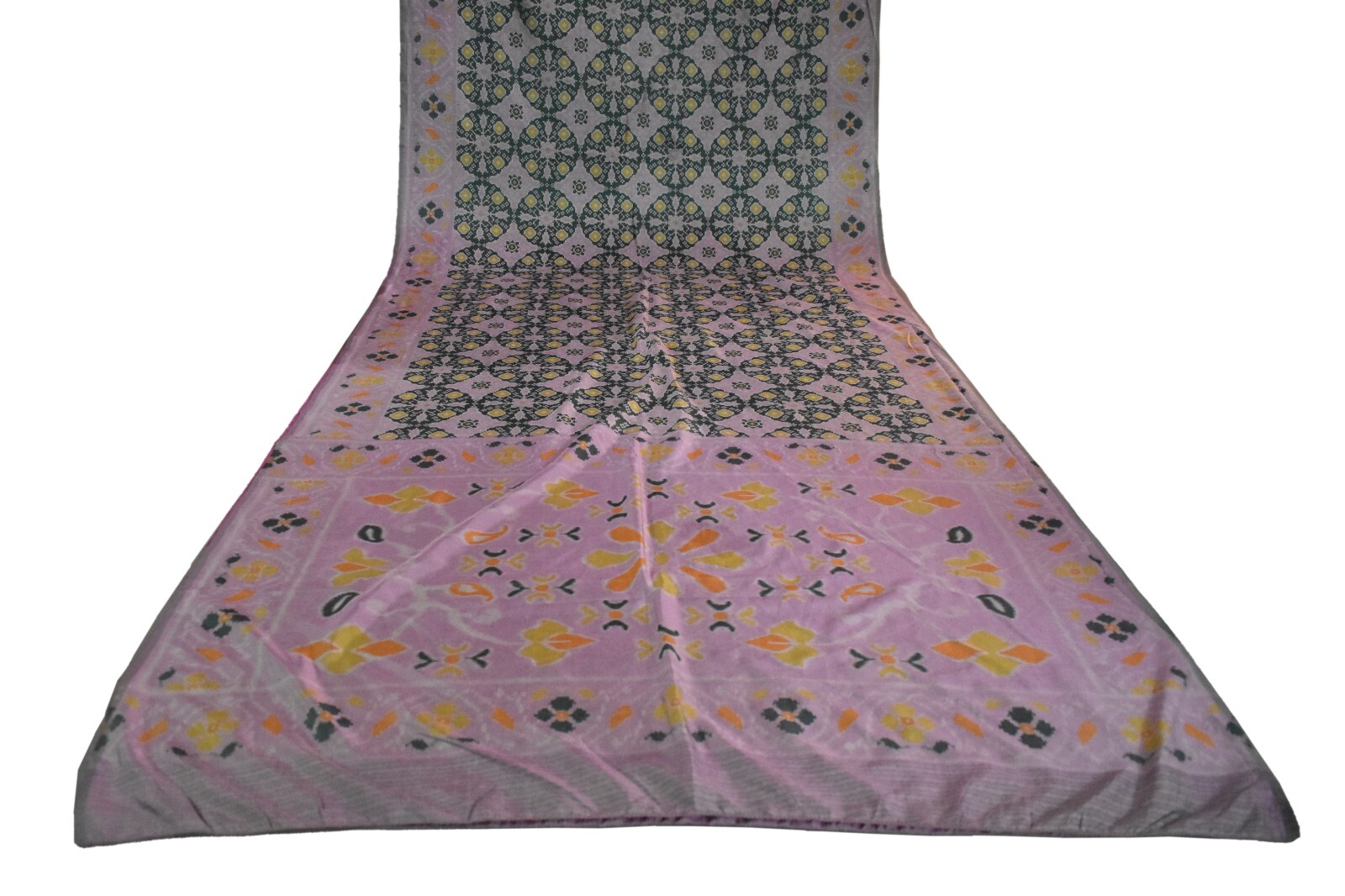 FNC Vintage Green Sambalpuri Ikat Sarees Handwoven Art Silk Sari Fabric Antique