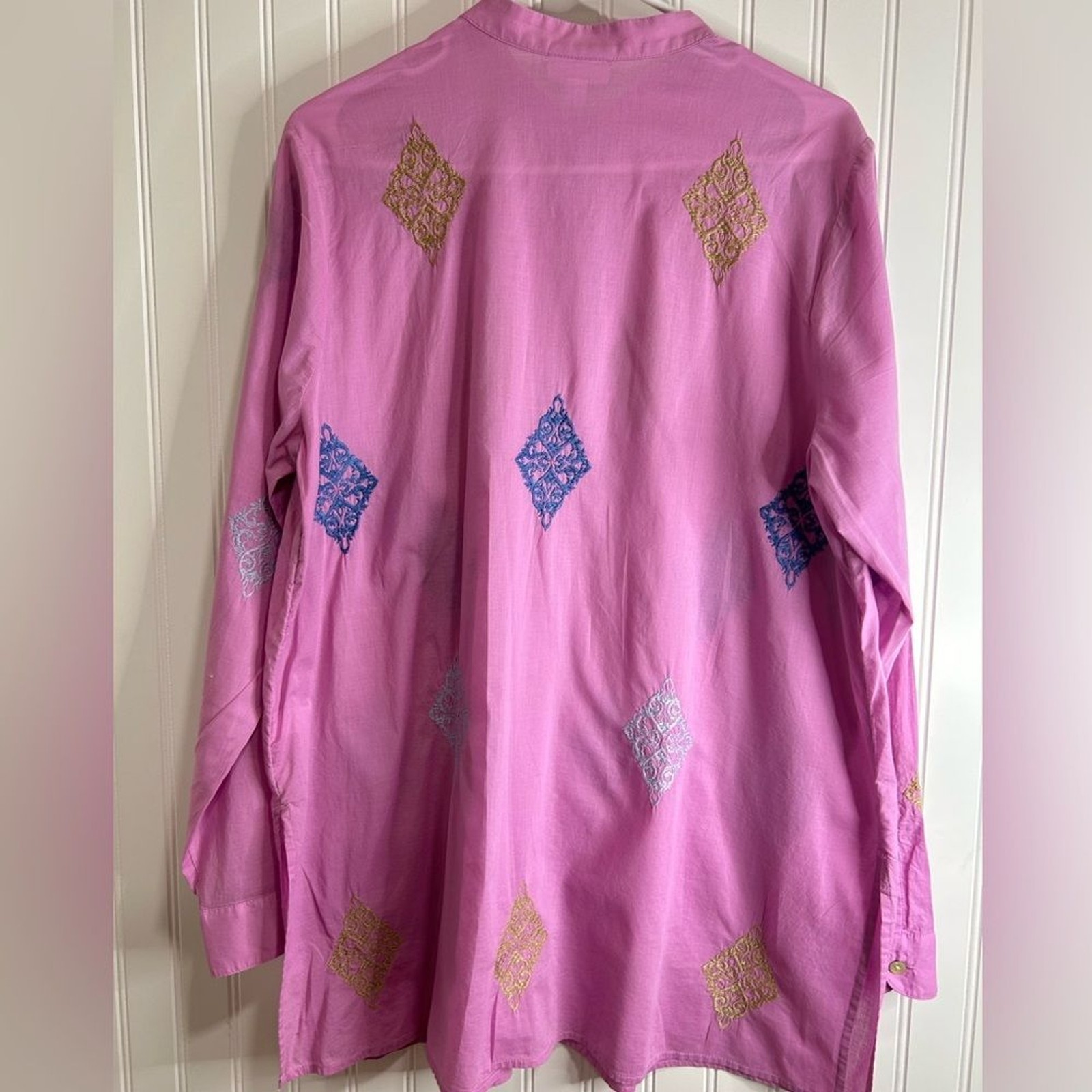 J. Jill Pink women Blouse with Colorful Diamond Embroidery Size M
