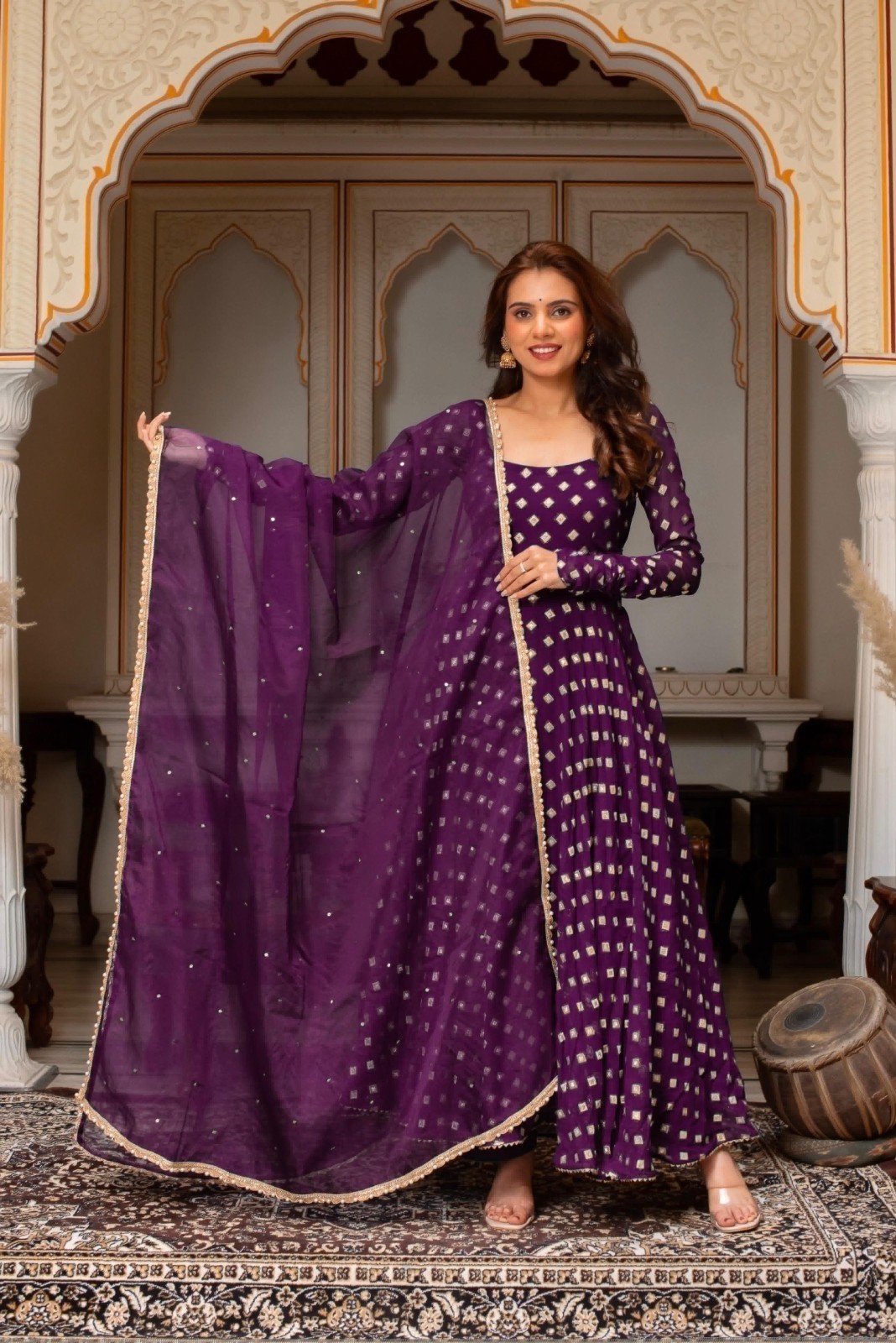 New Presenting Chanderi Jacquard Purple Gown Bottom With Dupatta For Function