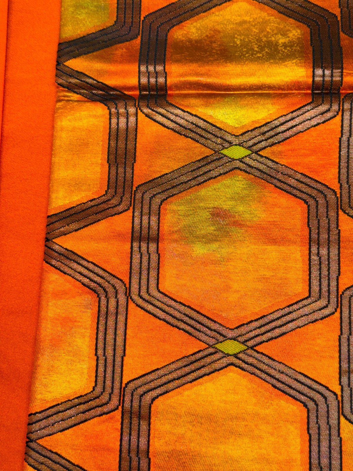 Japanese Vintage Kimono Fukuro Obi silk Orange expensive tradition 170×12.2in