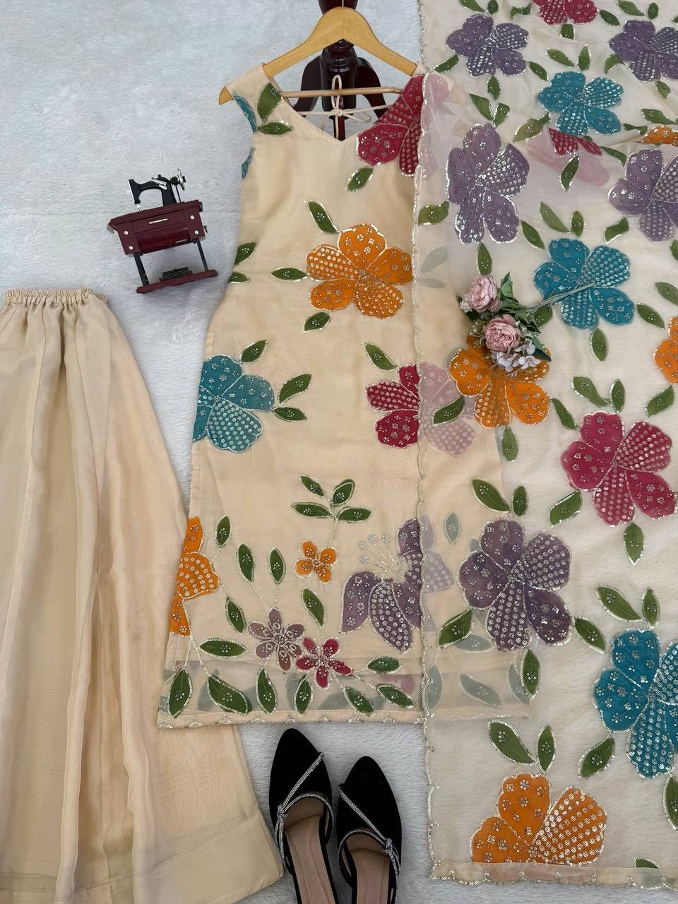 New Designer Tibby Organza Silk Kurta Palazzo With Dupatta For Women