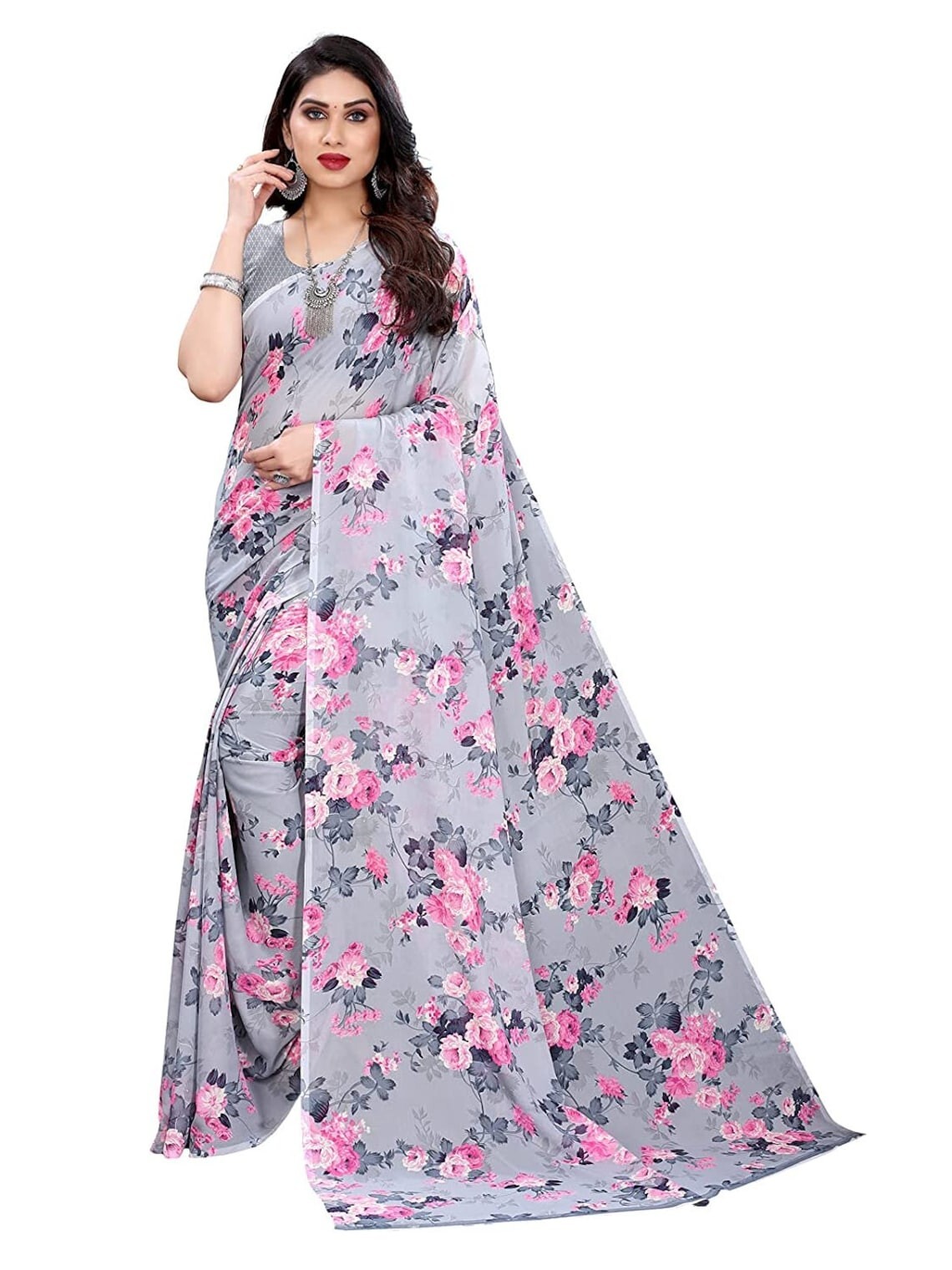 Women’s Floral Printed Georgette Saree With Blouse
