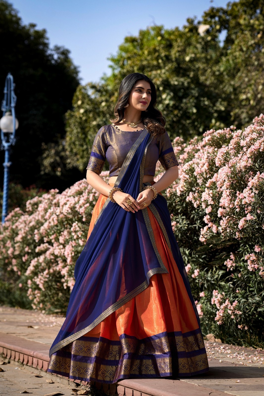 Designer Kanchipuram Lehenga Unstitched Choli For Women Wedding & Engagement