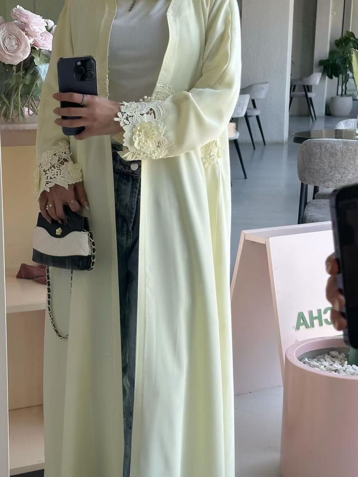 Muslim Robe 3D Floral Applique Open Abaya Cardigan Dress Arab Women Kaftan Gown