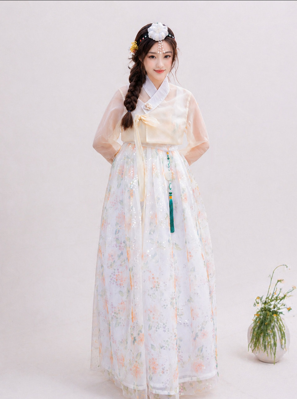 Women’s Embroidered Lace Korean Hanbok Jeogori Chima Set S-XL
