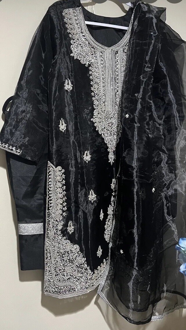 pakistani shalwar kameez stitched new Full Hand Work Done All Over The Shirt .