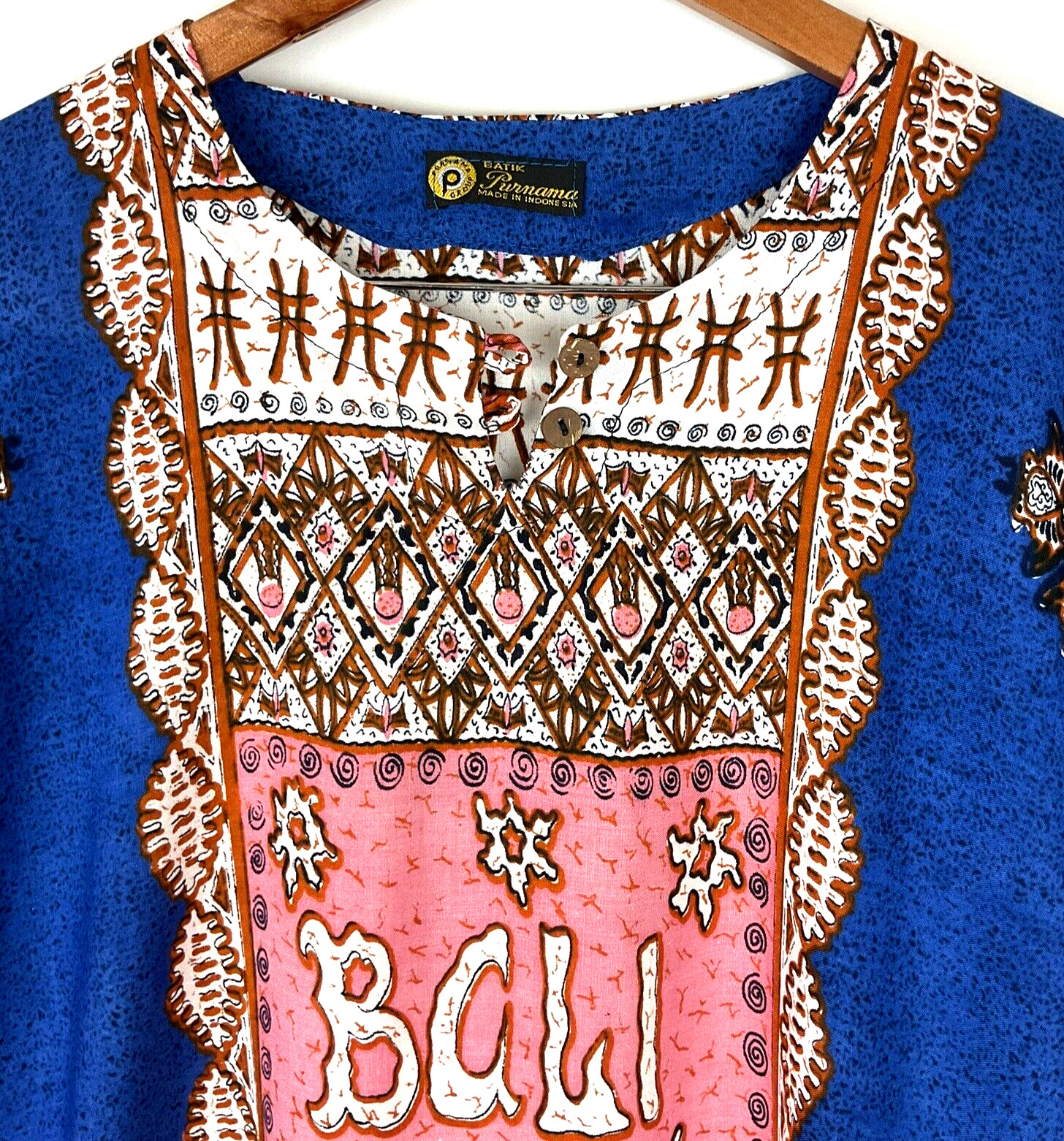 Unisex One Size Bali Tunic Batik Multicolor Pullover Elbow Sleeve Indonesia