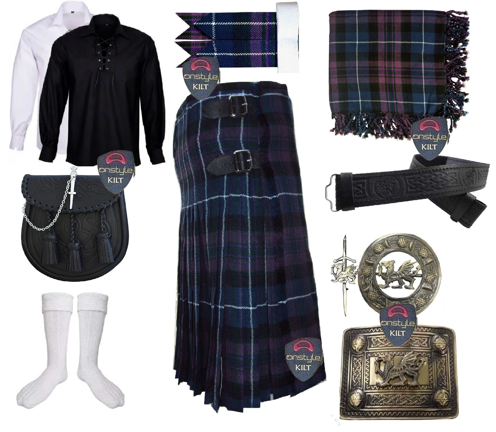 Complete Scottish Kilt outfit Pride of Scotland tartan 6 Yard 13OZ Best Seller