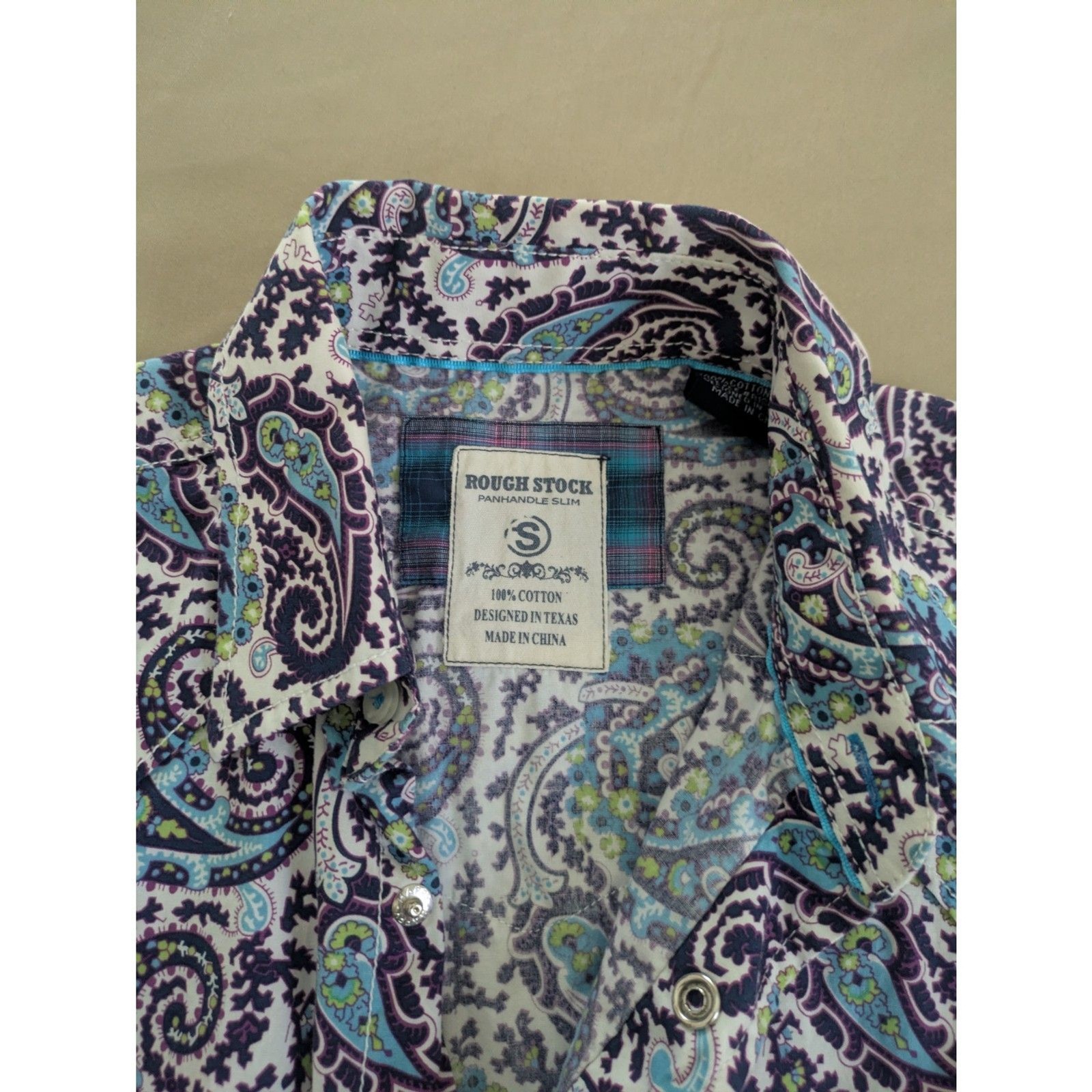 Rough Stock by Panhandle Slim Purple Paisley Pearl Snap Western Shirt Men’s S