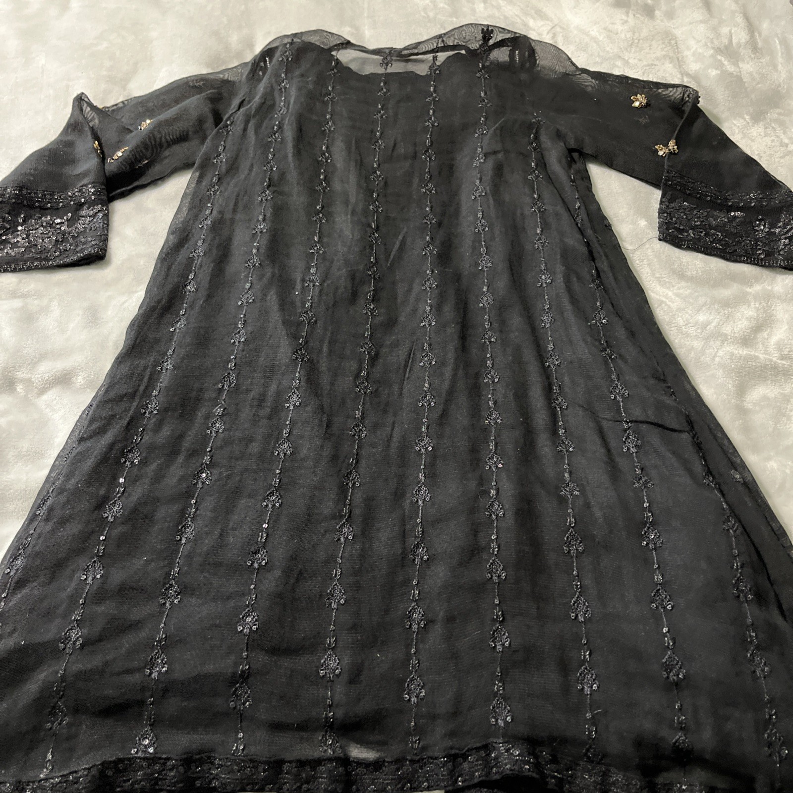 Dhanak Brpakistani M stitched Embroidered Sequin Work Hand Made Lace Shirt/Dress