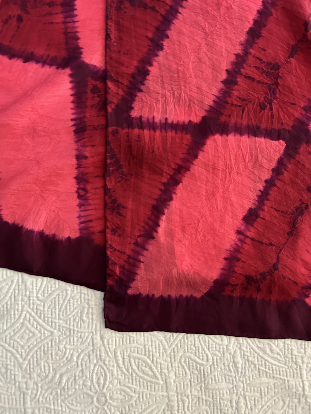 Vintage Silk Kimono Obi Hand Dyed Japan Burgundy Brown Rose Pink 18″ x 72″