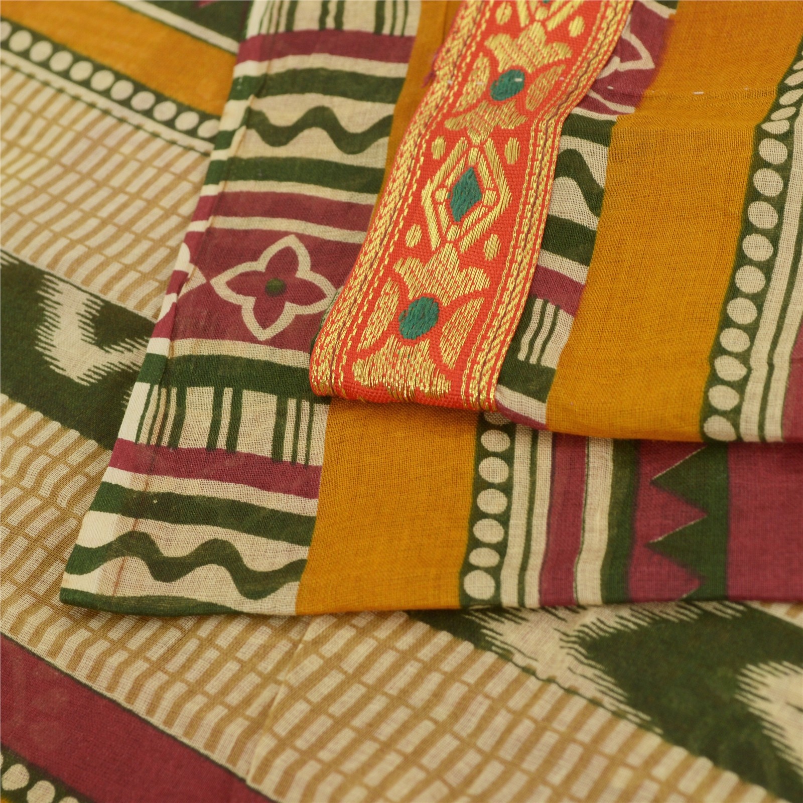 Sanskriti Vintage Sarees Dark Red Block Printed Pure Cotton Sari Craft Fabric