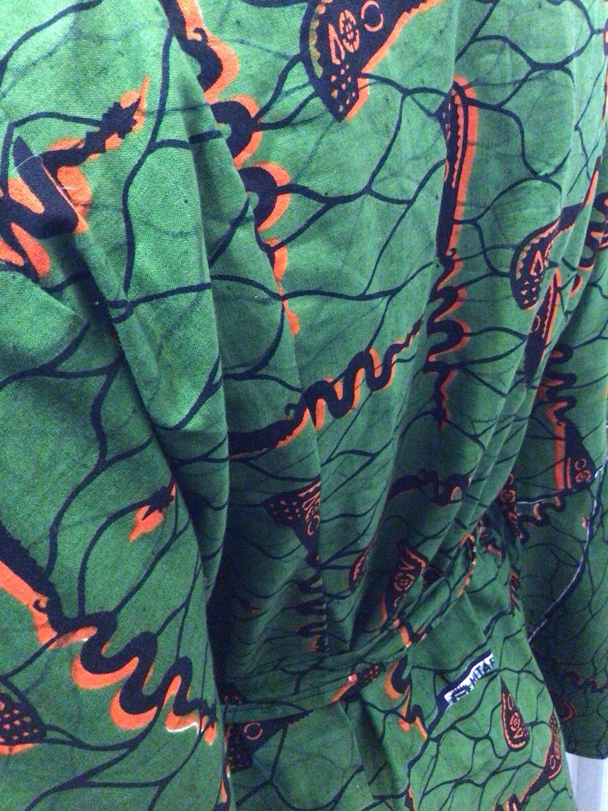 African Wrap Dress Green Multi Maxi Long Sleeve One Size Kimono Styling